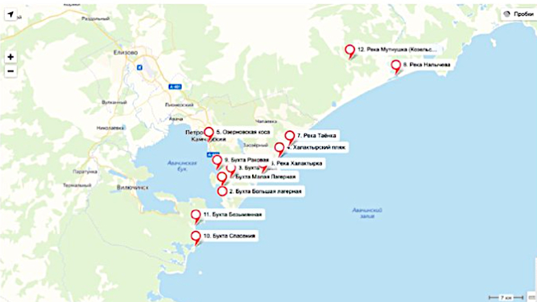 Опубликована карта с результатами анализов проб воды на Камчатке