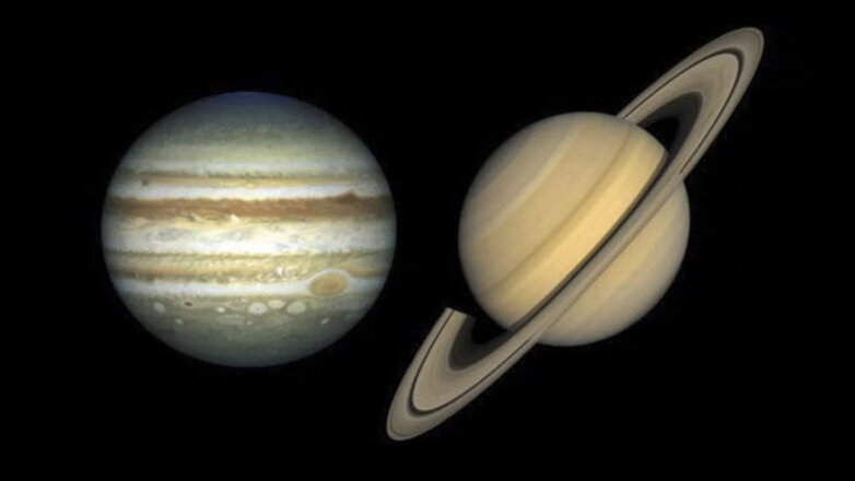 Юпитер и Сатурн чёрный фон