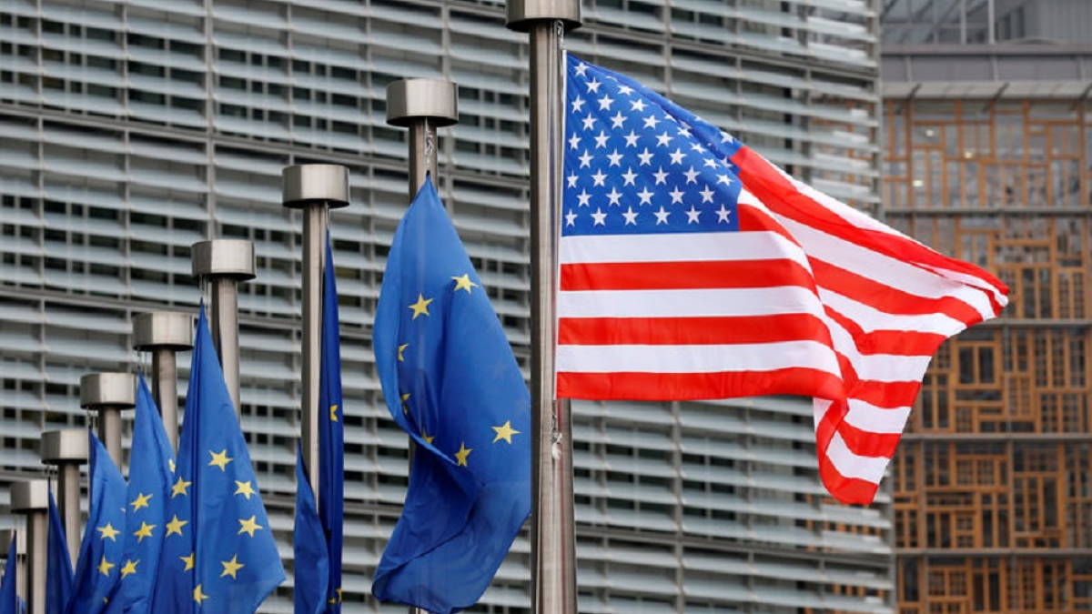 США ЕС Евросоюз Европа флаги