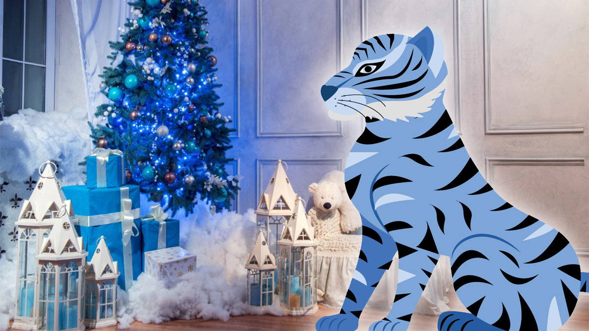 Голубой тигр и новогодний декор дома