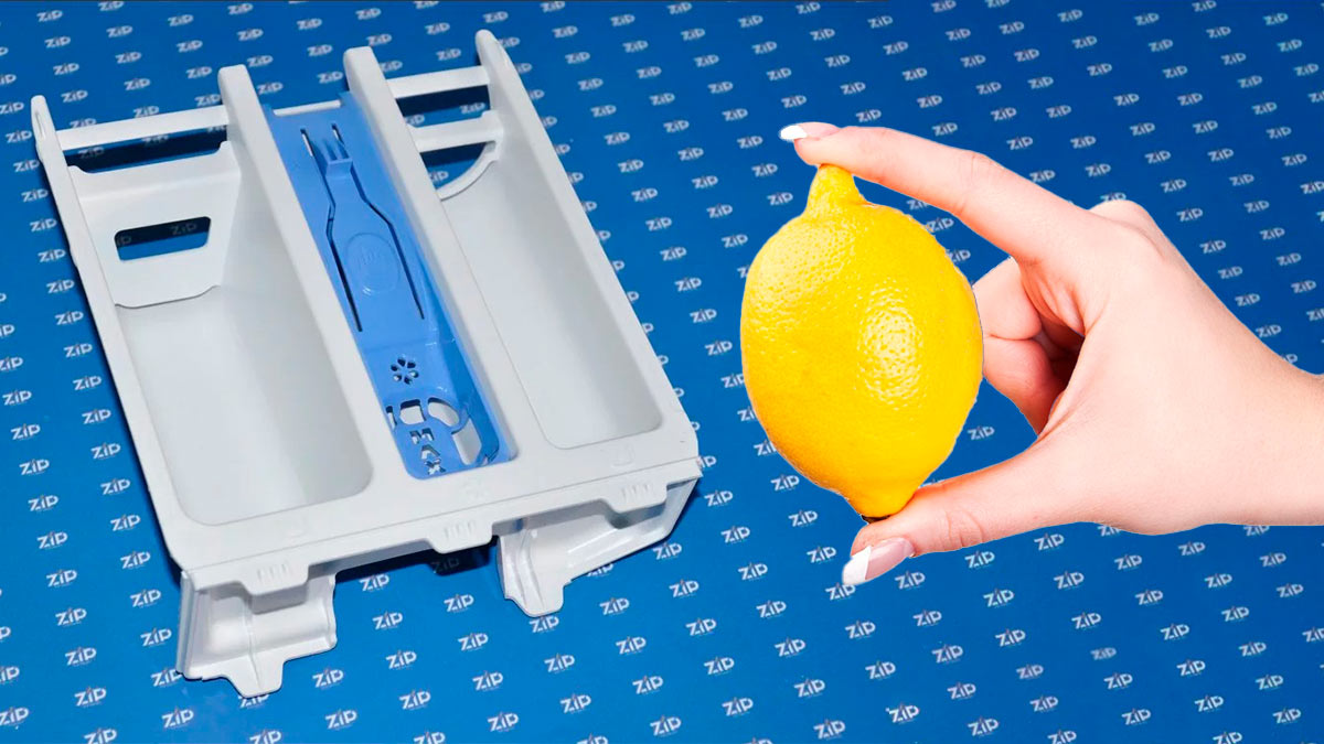 лоток стиральной машины и лимон