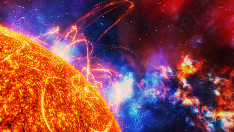 Поверхность солнца с энергетическими взрывами