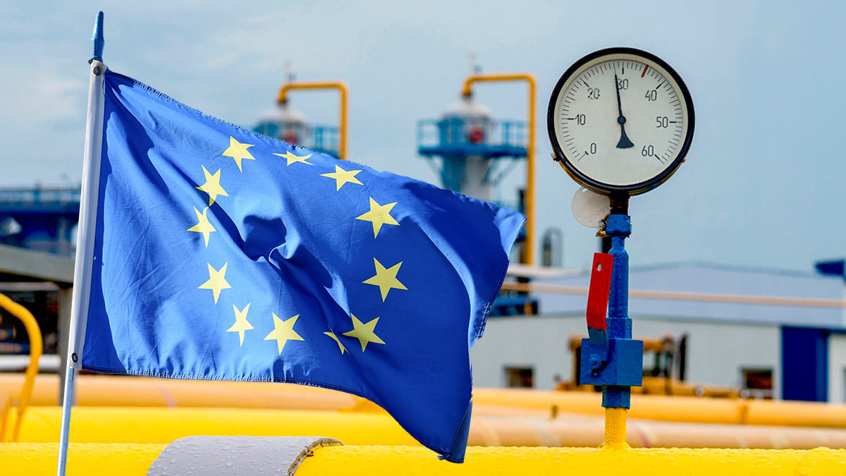 Флаг Евросоюз и газовые трубы