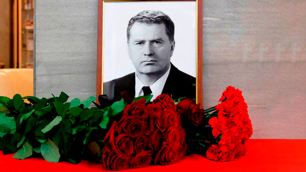 Цветы и портрет Владимира Жириновского