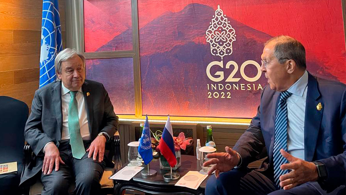 Лавров проводит встречу с генсеком ООН Гутерришем на саммите G20