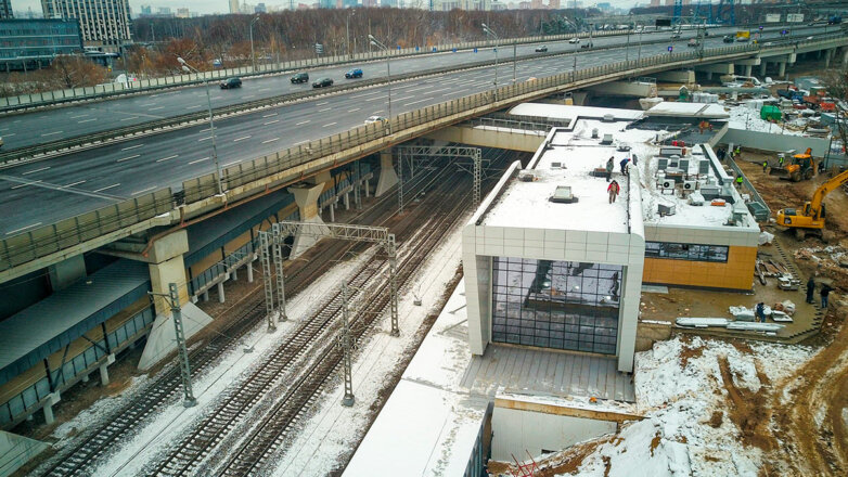 Вид с квадрокоптера на остановочный пункт «Ховрино» будущего Московского центрального диаметра (МЦД-3)