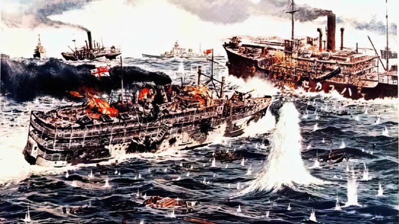 Корабль "Ли Ву" сражается с японским конвоем