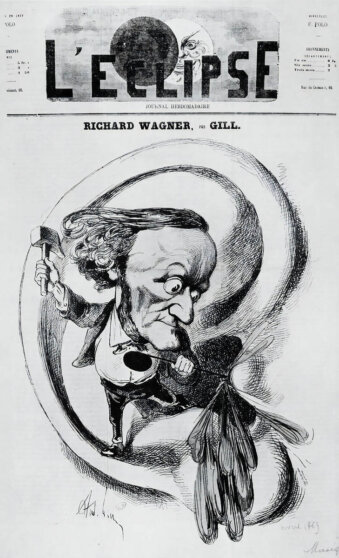 Карикатура на Рихарда Вагнера, Андре Гилла, обложка журнала "Эклипс", гравюра от 18 апреля 1869 года