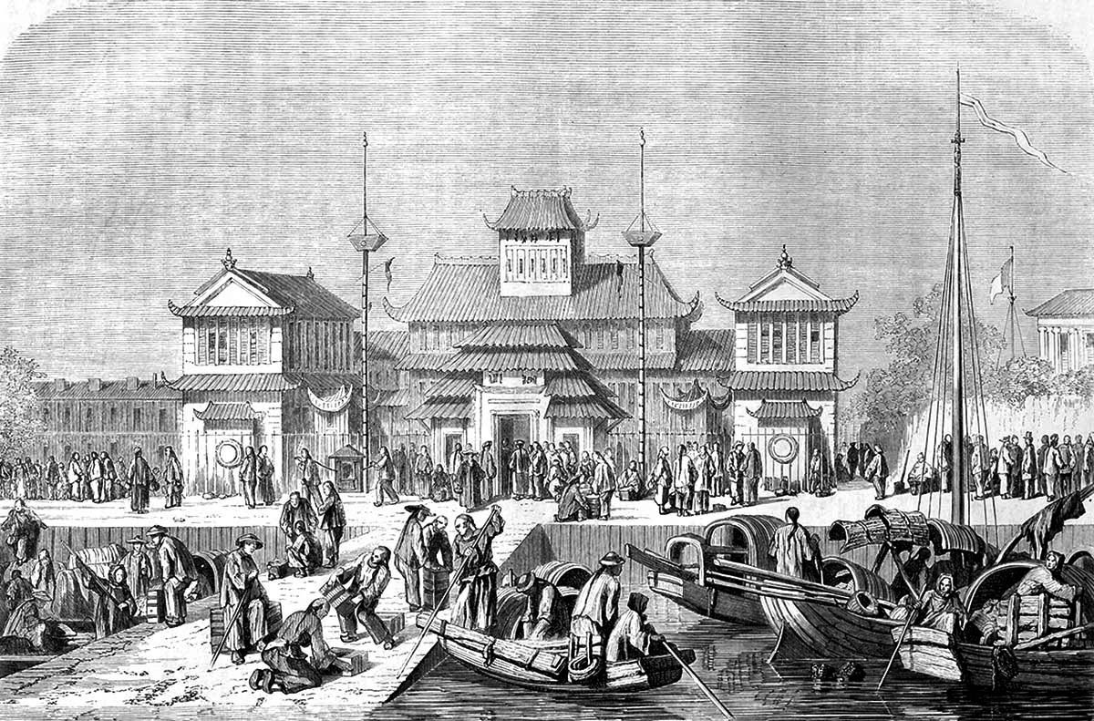 Вид на таможню в порту Шанхая в 1860 году, Китай