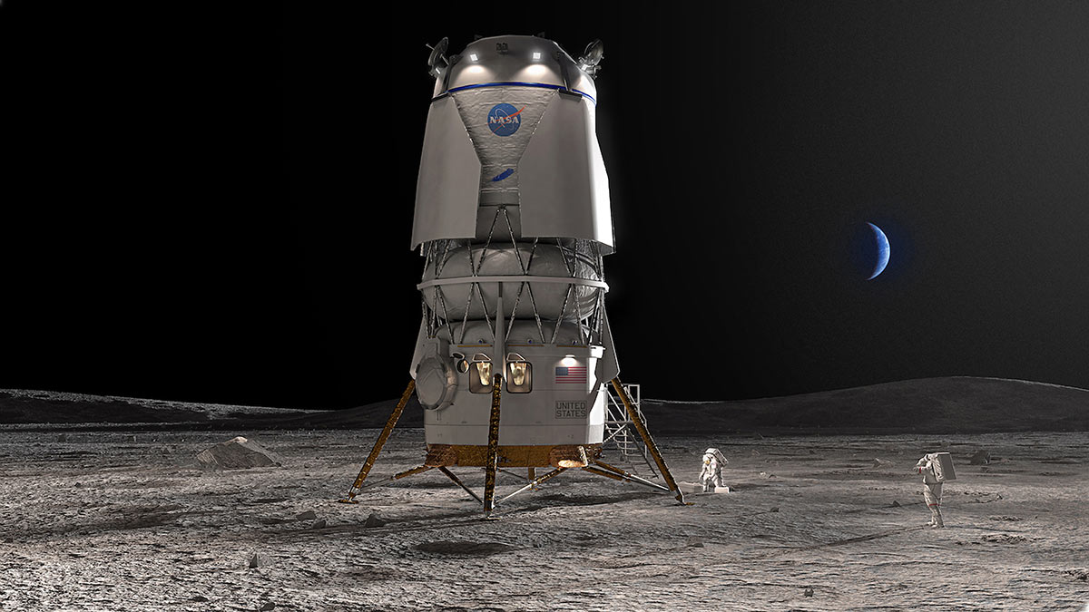 Рендеринг посадочного модуля Blue Moon компании Blue Origin, который доставит астронавтов на Луну в рамках программы NASA Artemis