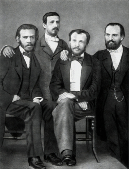 Русские ученые-химики в Гейдельберге: Н. Житинский, А.П. Бородин, Д.И. Менделеев, В.И. Олевинский (слева направо)