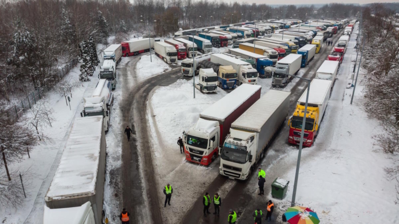 Протест польских перевозчиков на польско-украинской границе