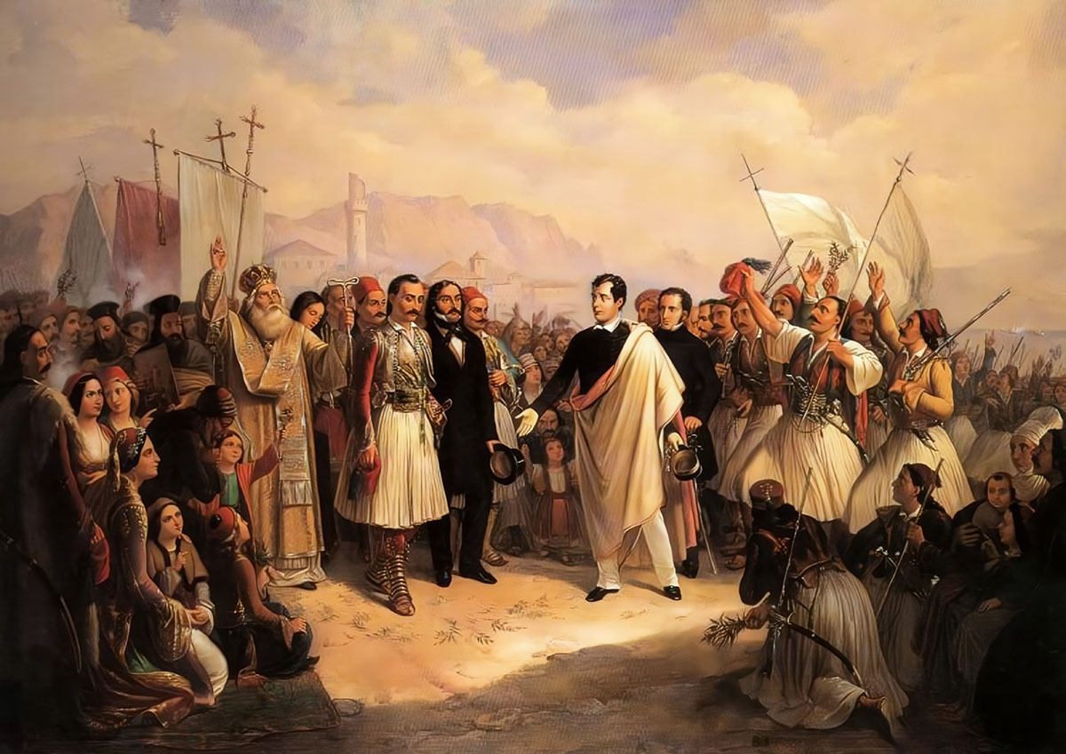 Картина Теодороса Вризакиса «Прибытие лорда Байрона в Месолонгион»