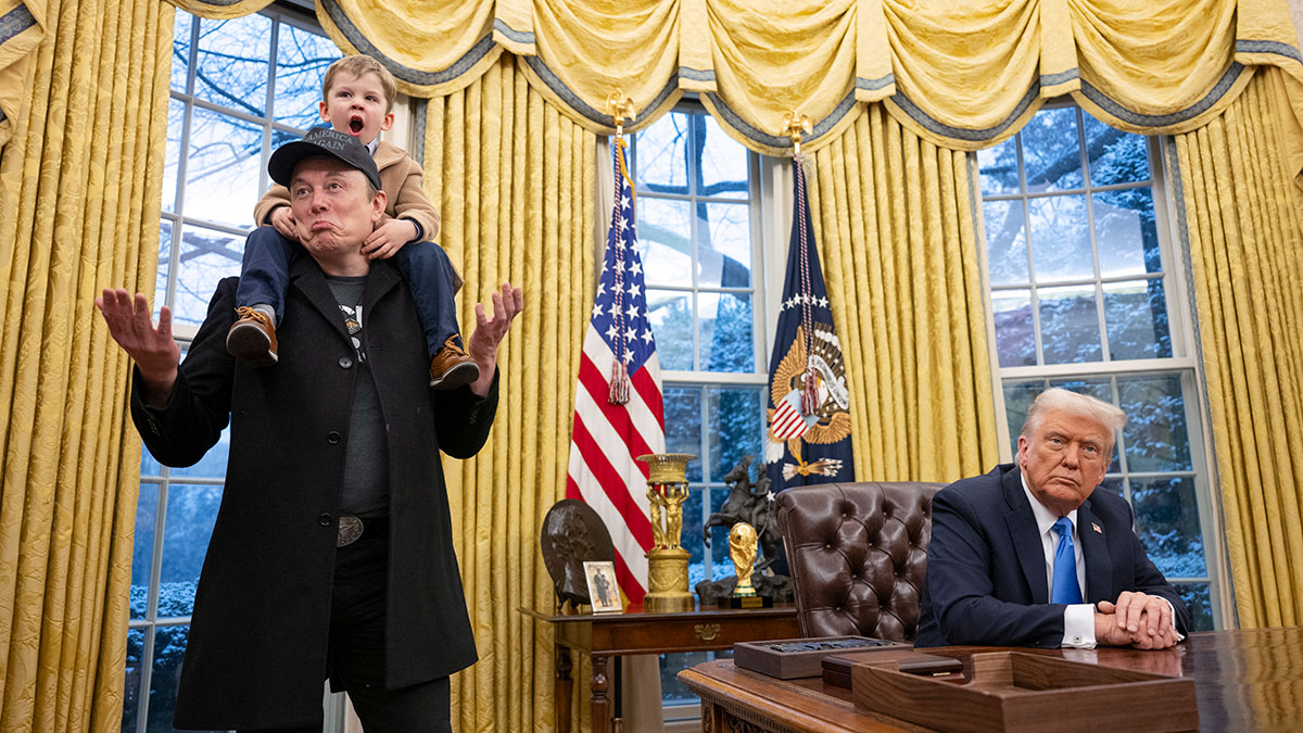 Илон Маск с сыном и президент США Дональд Трамп