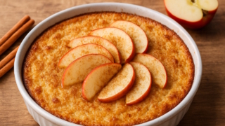 Запечённая манная каша с яблоками и корицей