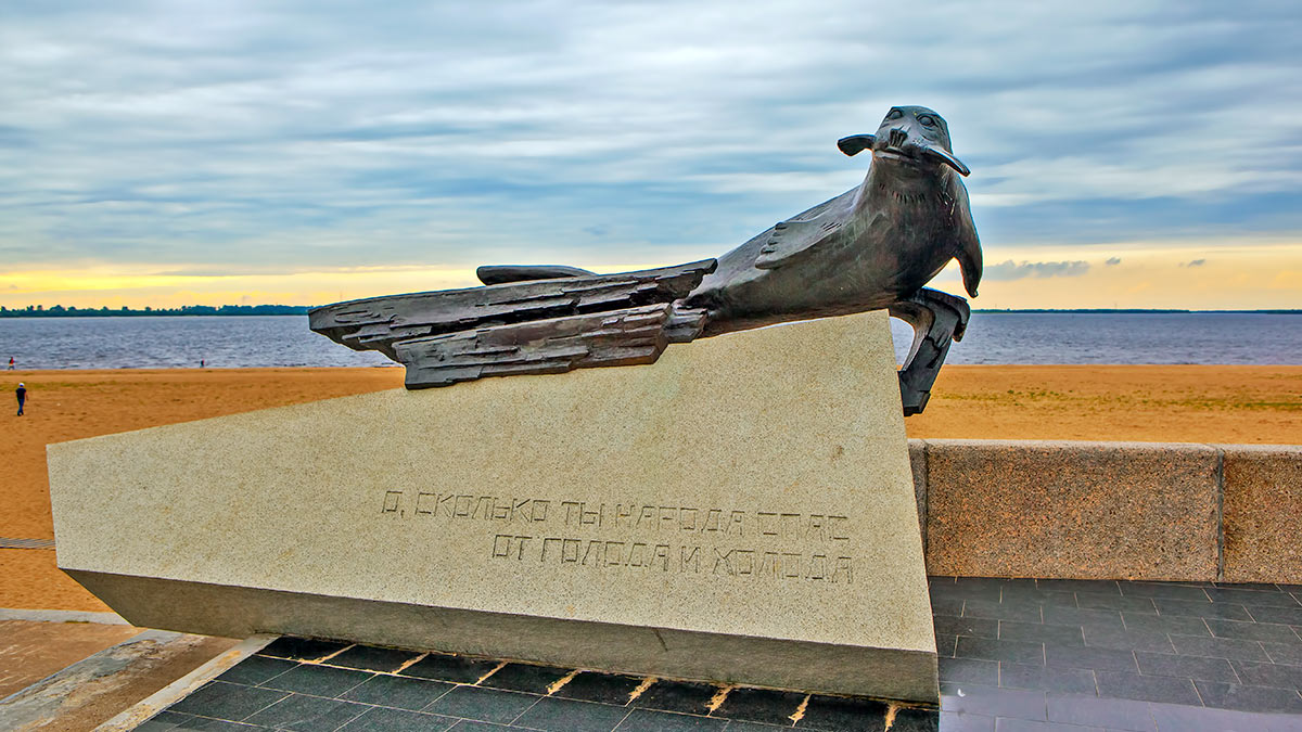 Памятник тюленю в Архангельске