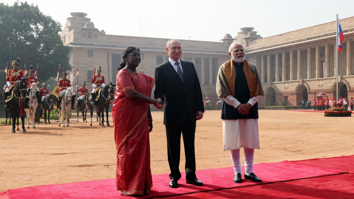 Церемония официальной встречи Владимира Путина президентом Индии Дроупади Мурму и премьер-министром Индии Нарендрой Моди