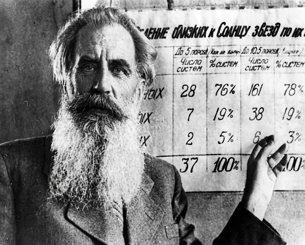 О. Ю. Шмидт делает доклад «О распределении двойных звезд»